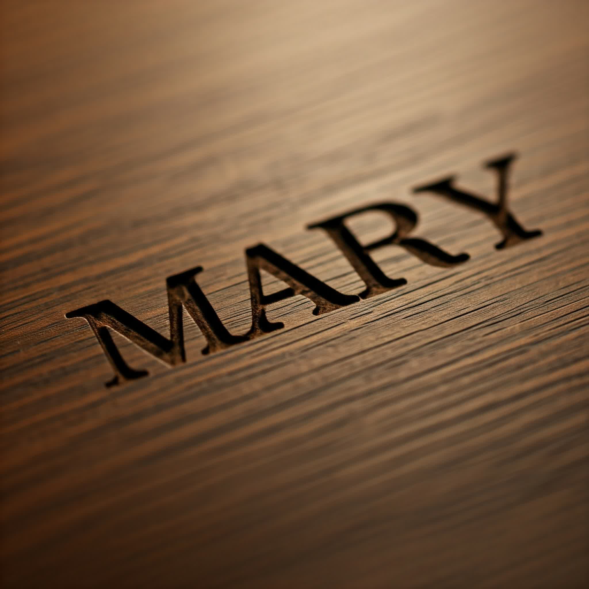 Mary the name engraved on a wooden surface