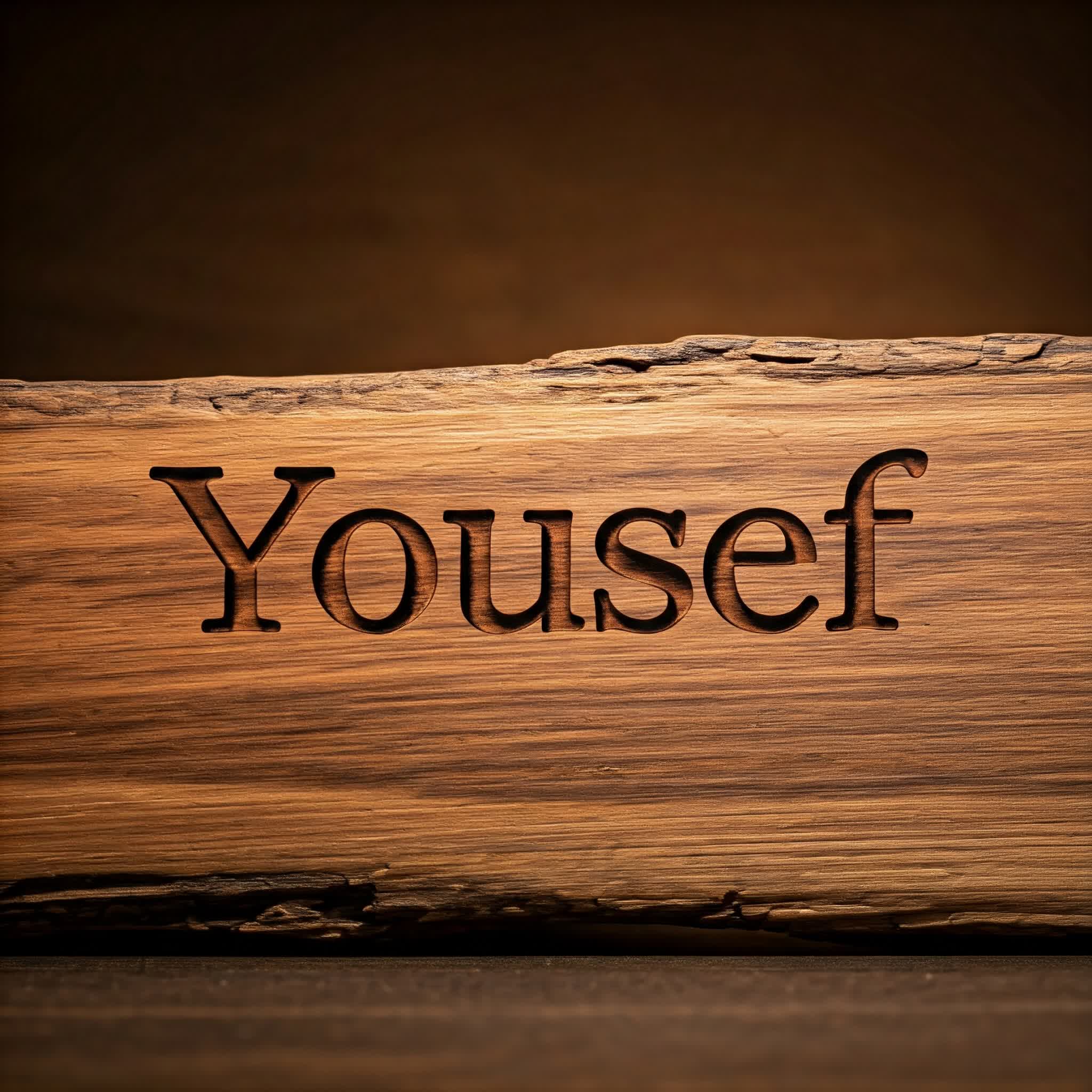 اسم يوسف بالإنجليزي Yousef محفور على الخشب