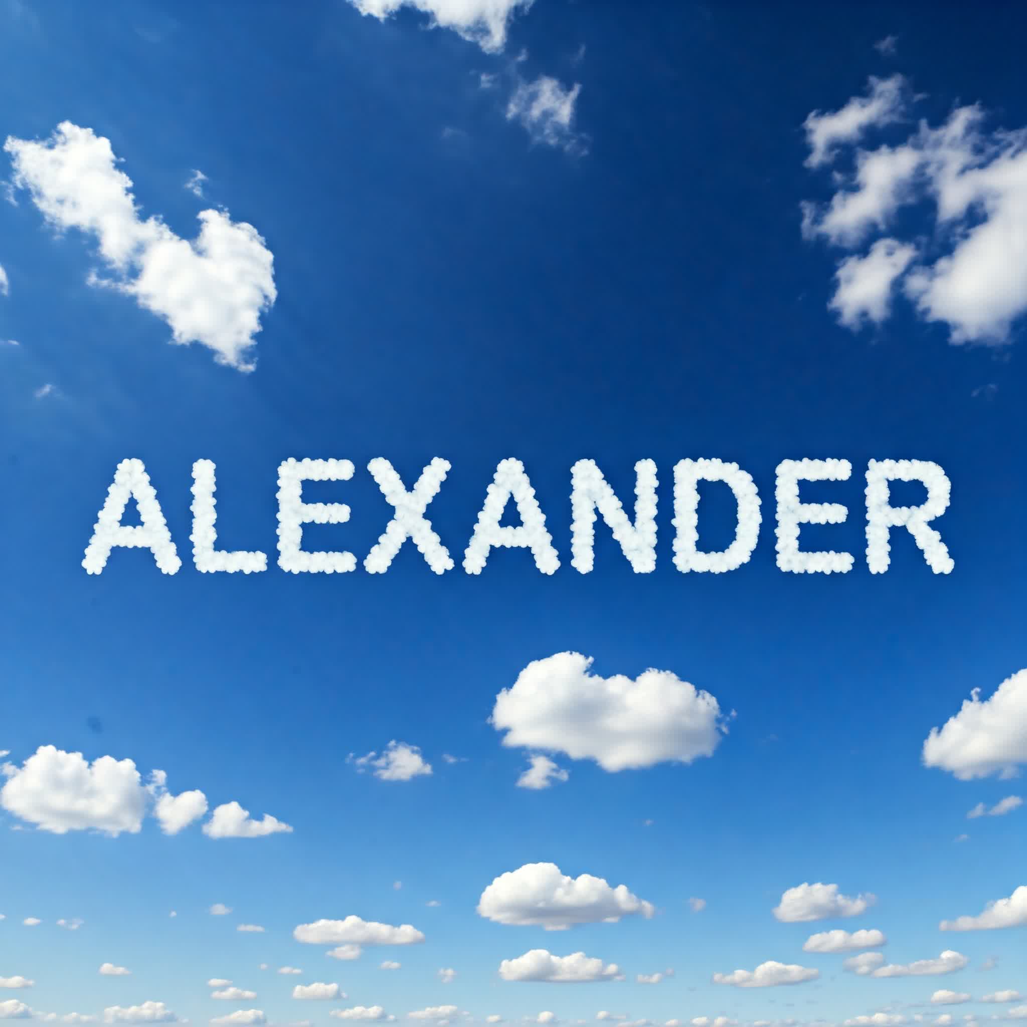 Alexander name written on the clouds of the sky