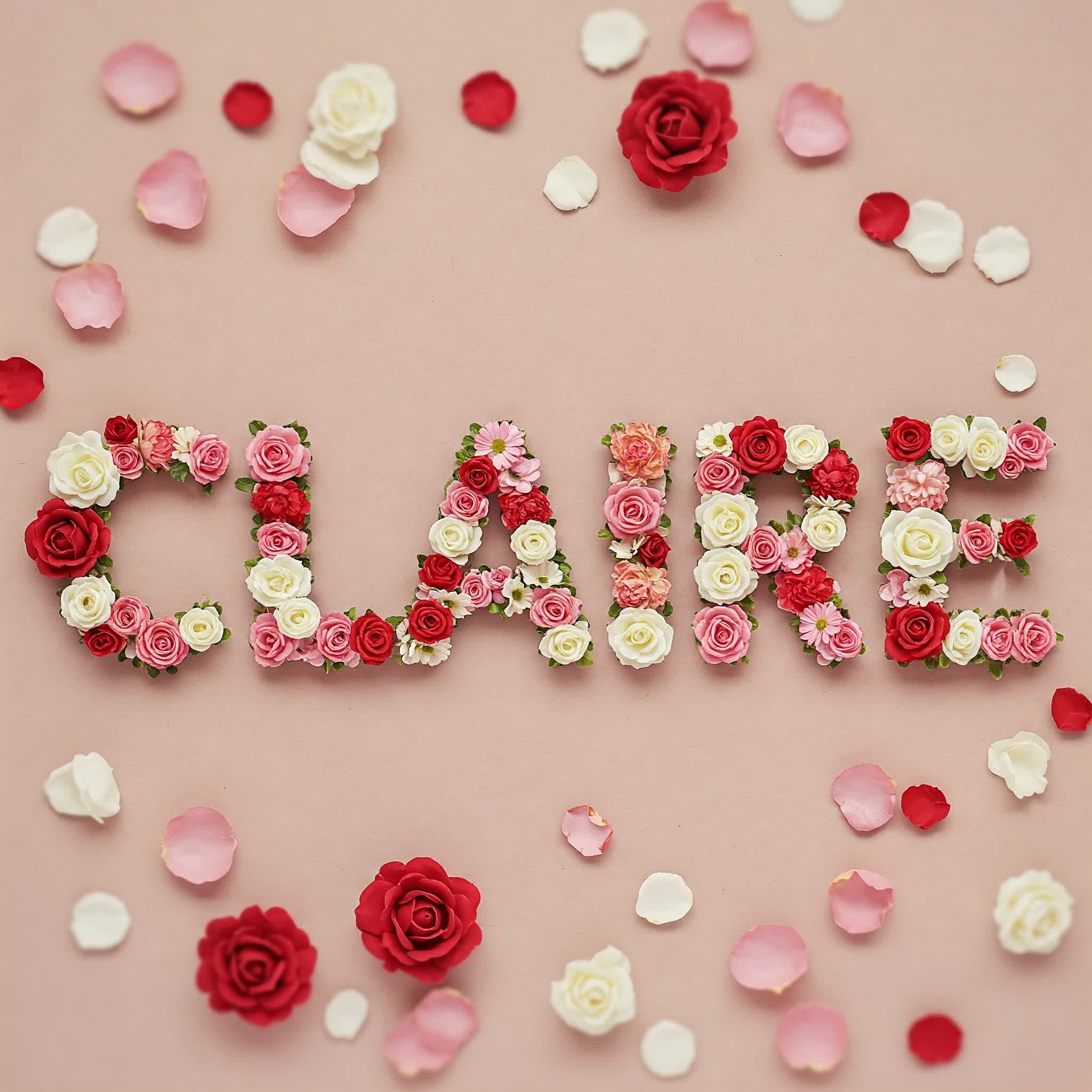 Claire name composed of flowers and roses