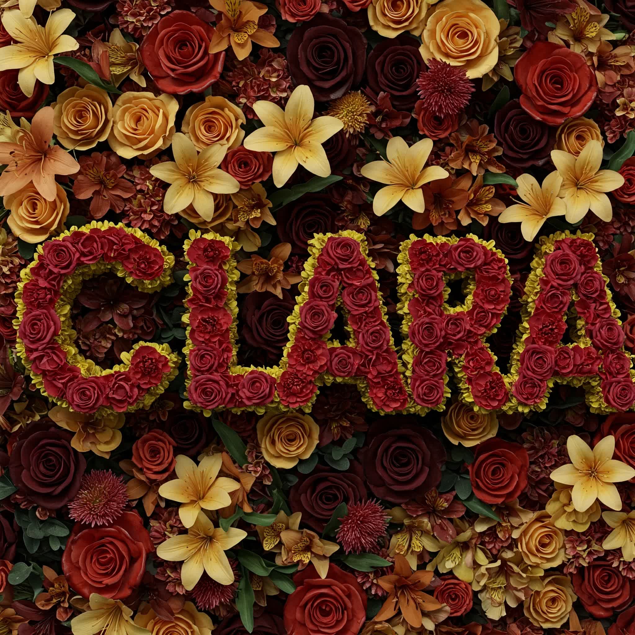 Clara name formed of colorful flowers and roses