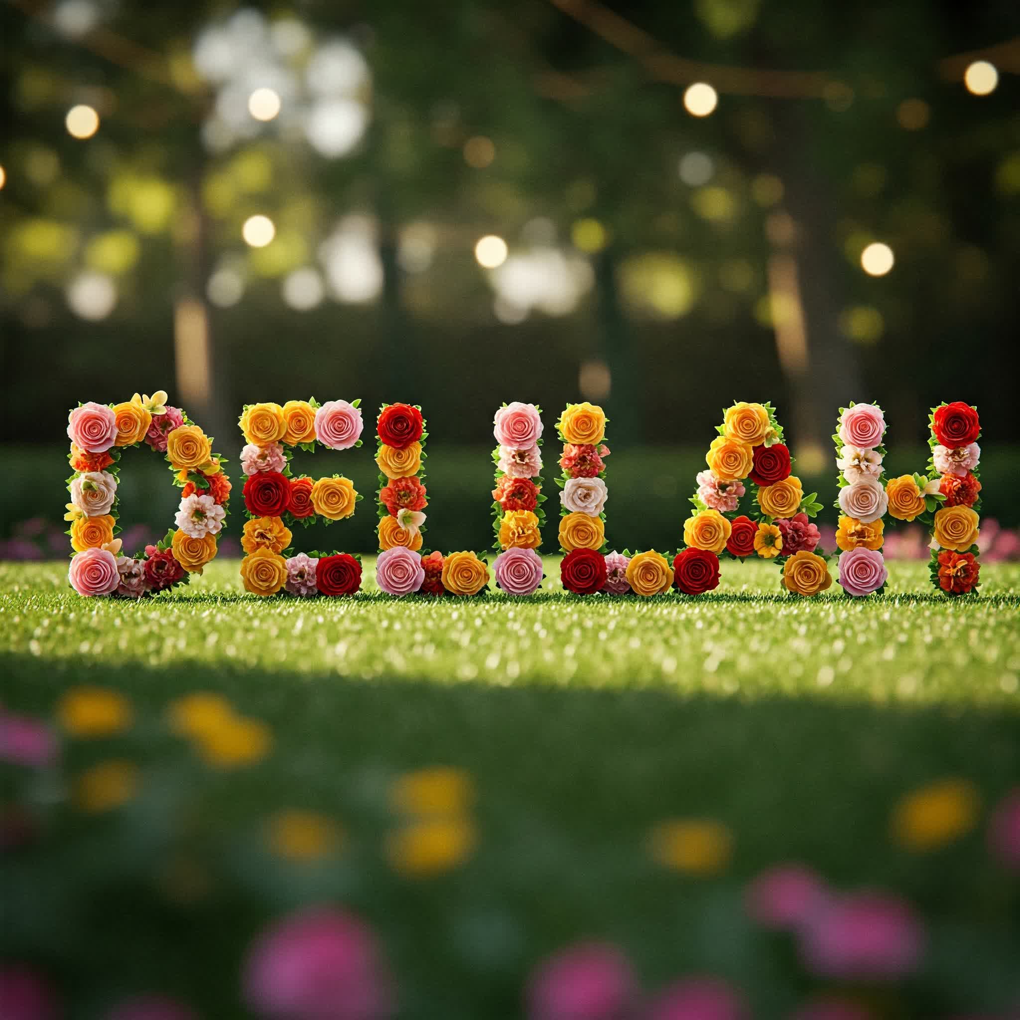 Delilah name formed using flowers and roses