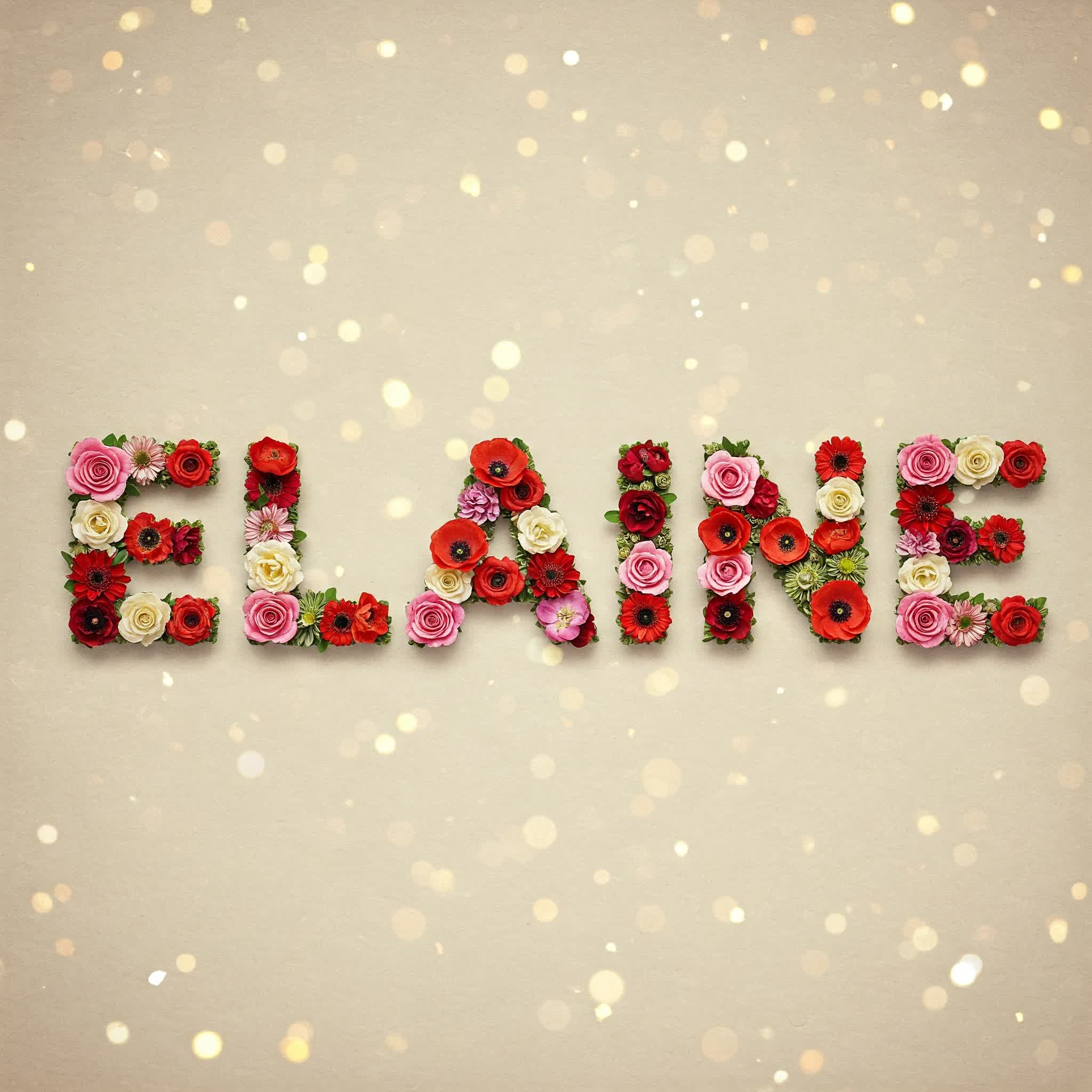 Elaine is formed using colorful flowers and roses