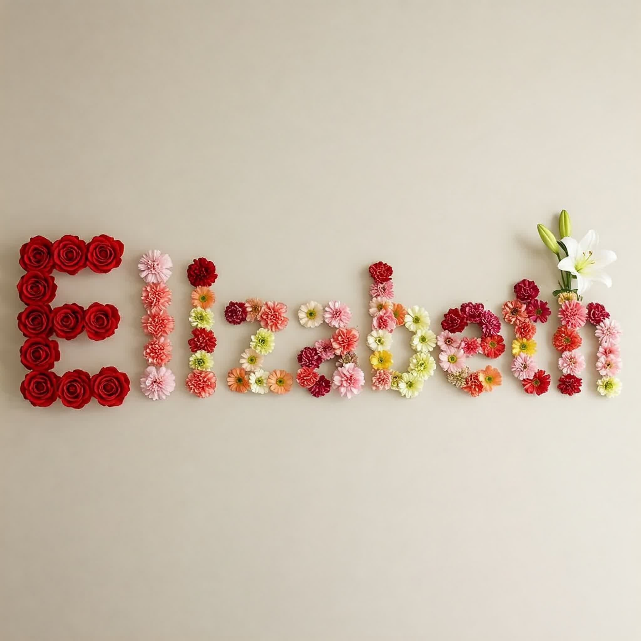 Elizabeth name is composed of flowers and roses