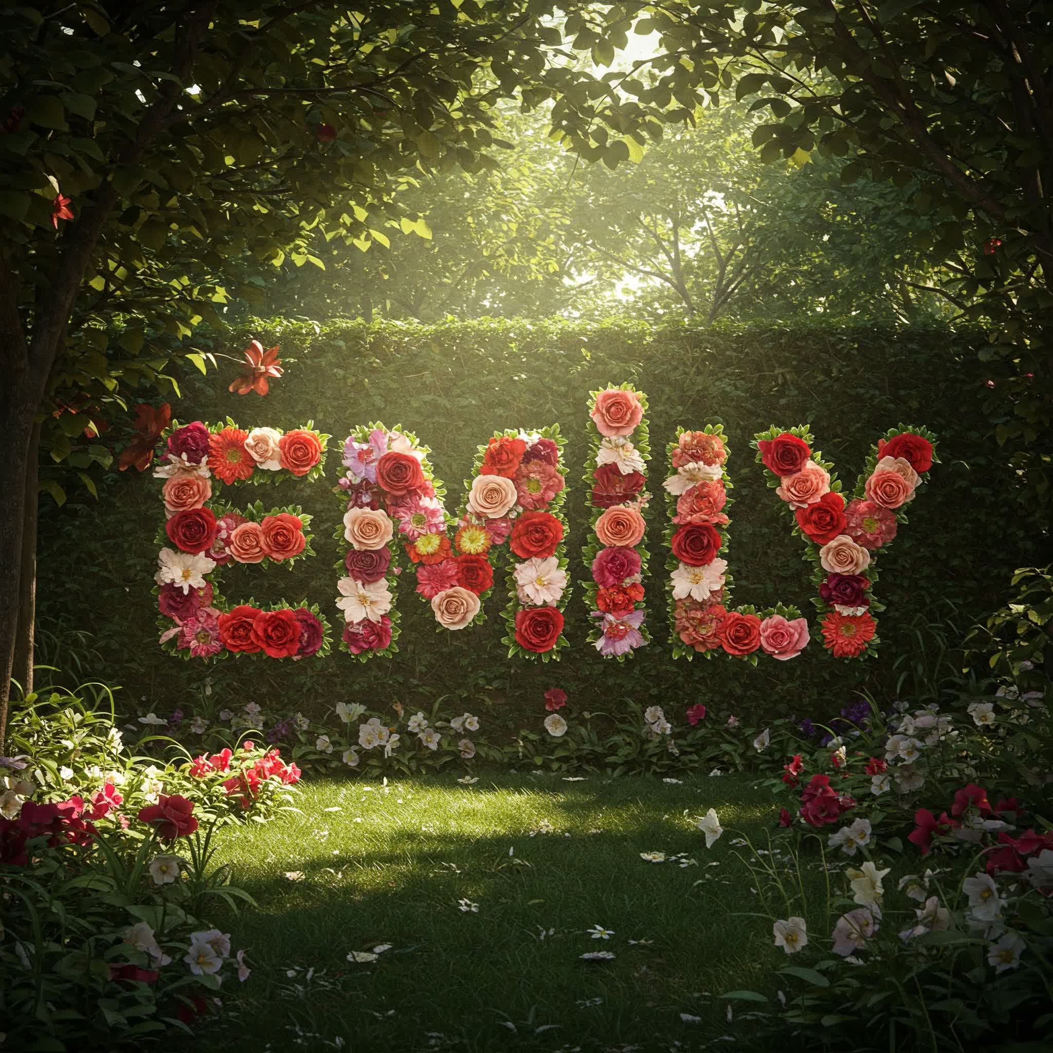 Emily name is formed using beautiful roses and flowers