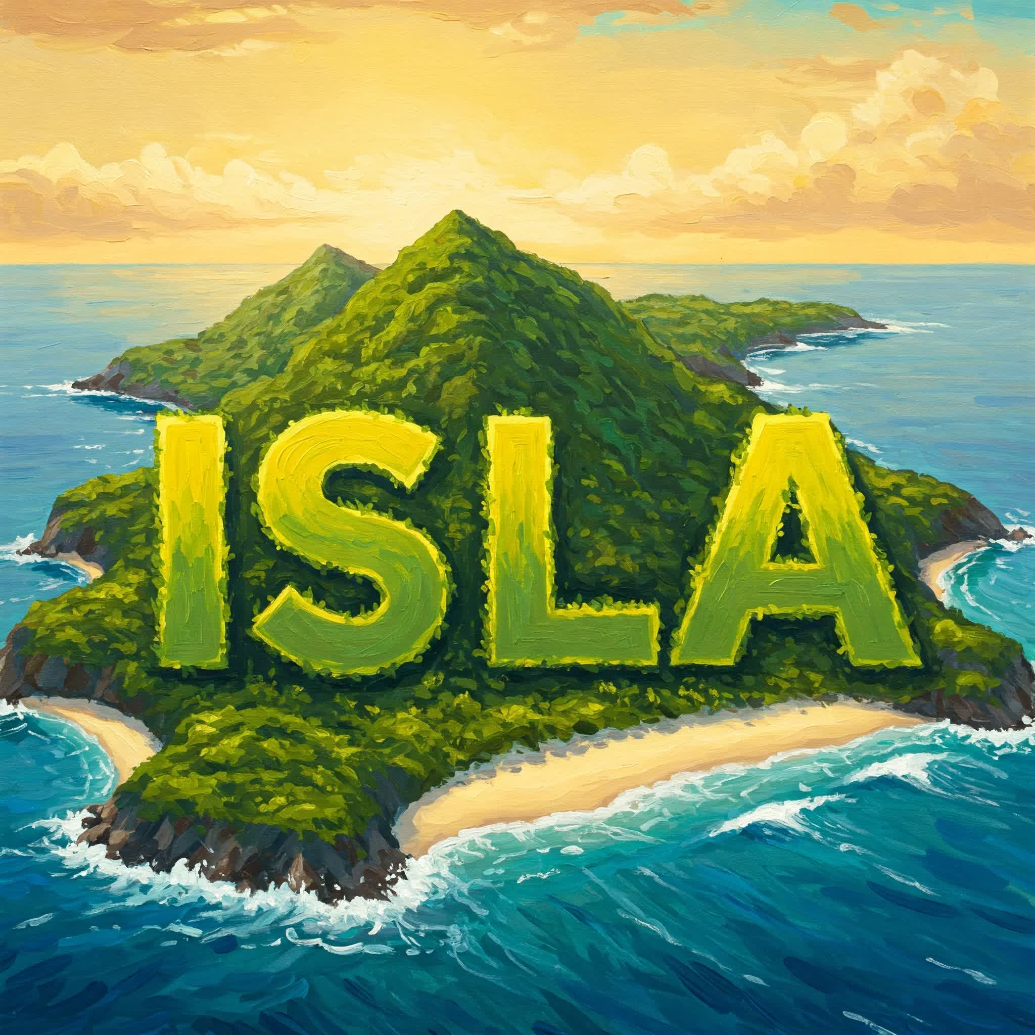 Isla name written on a painting of an island