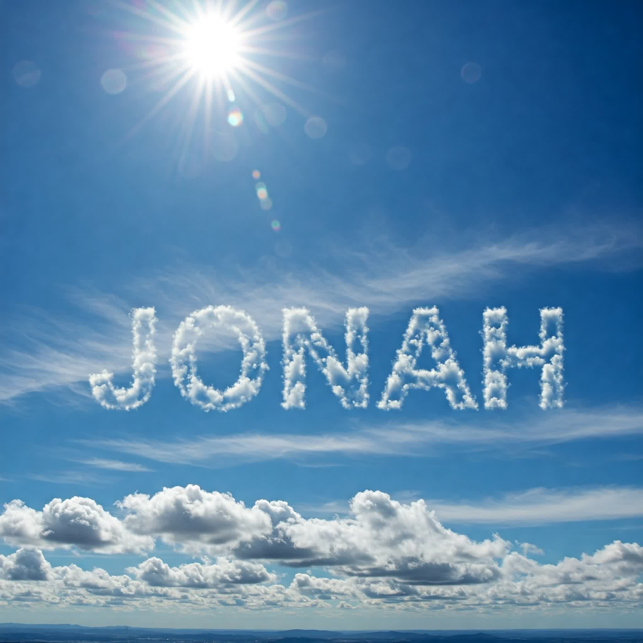 Jonah name is written with tiny clouds in the sky