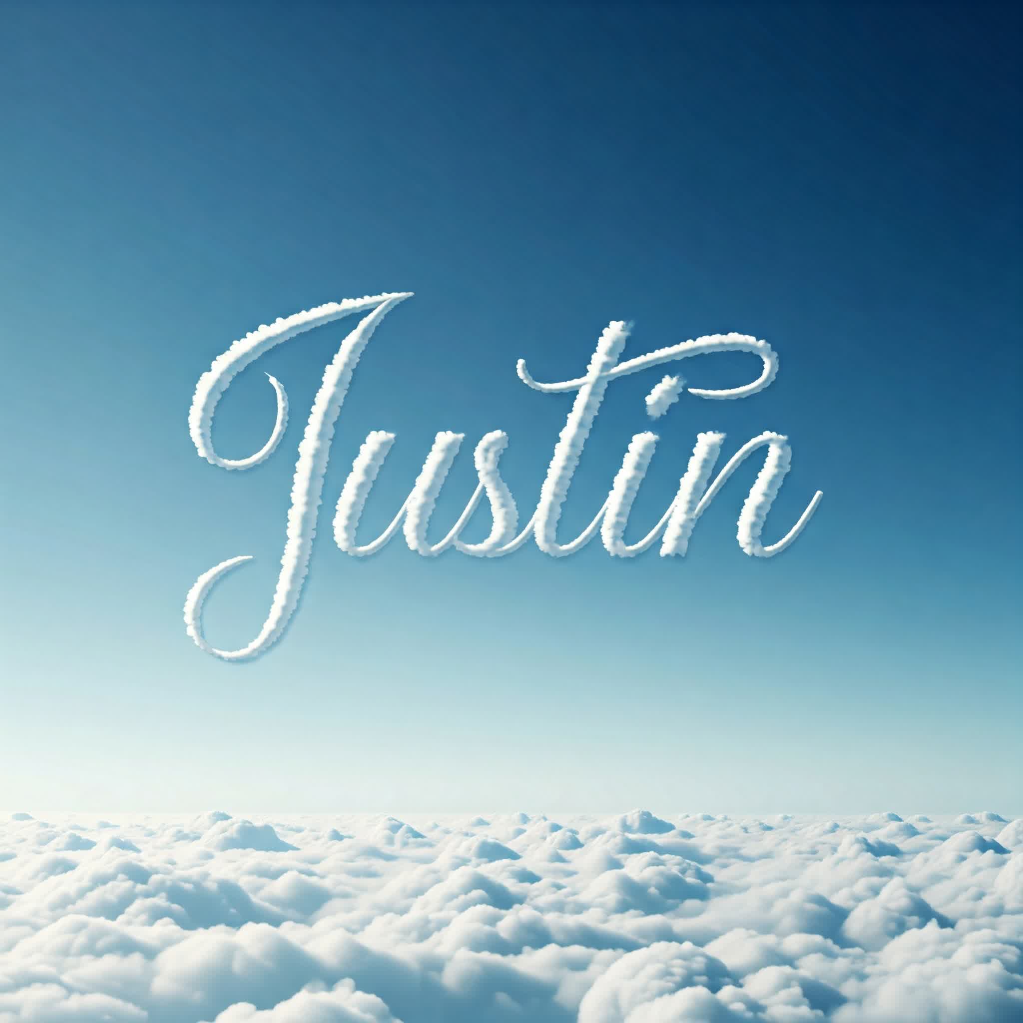 Justin composed of clouds in the sky