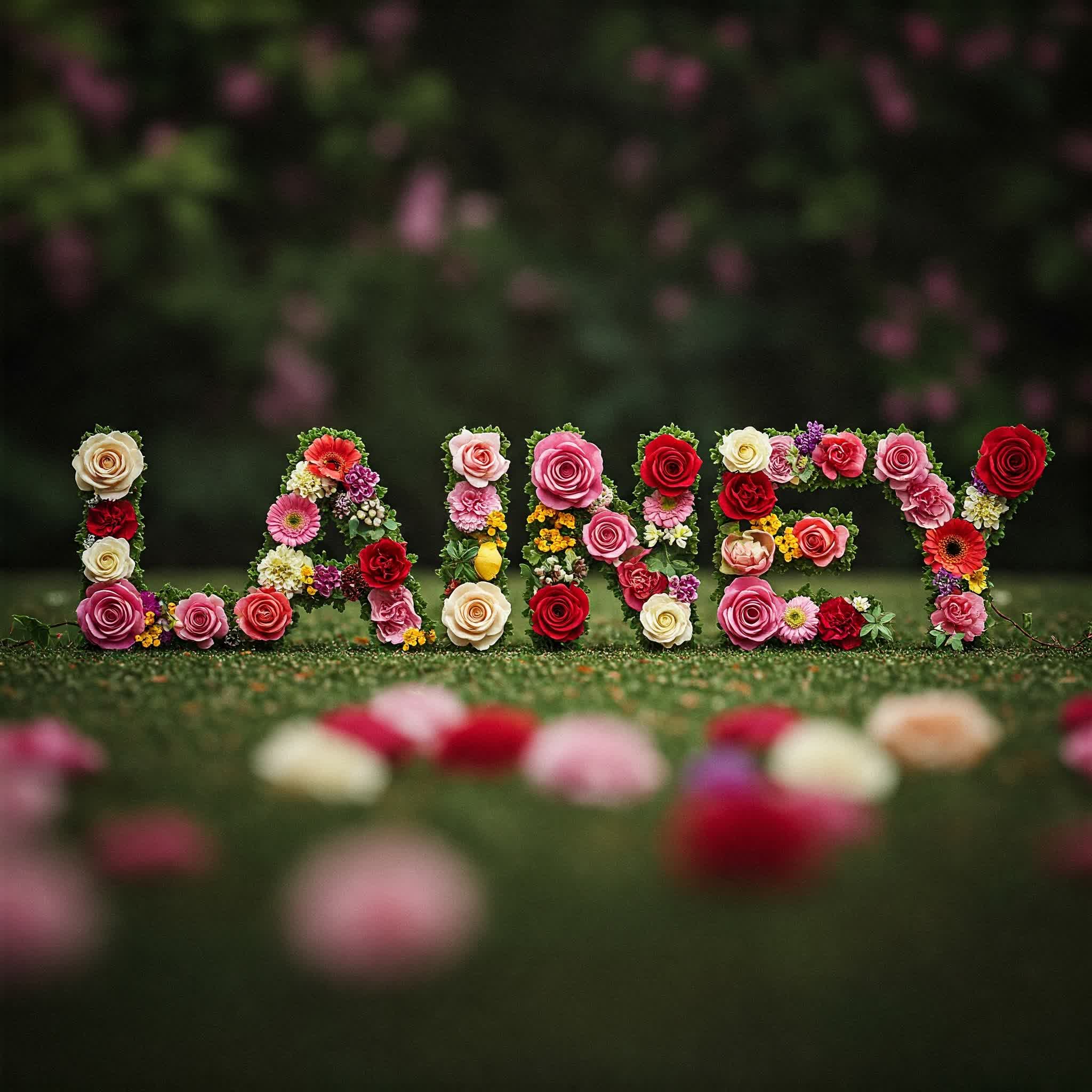 Lainey name formed using flowers and roses