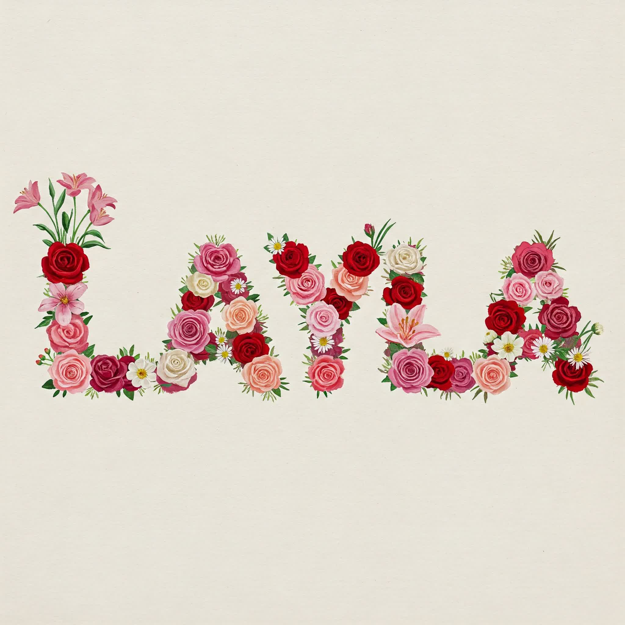 Layla name written with colorful roses and flowers
