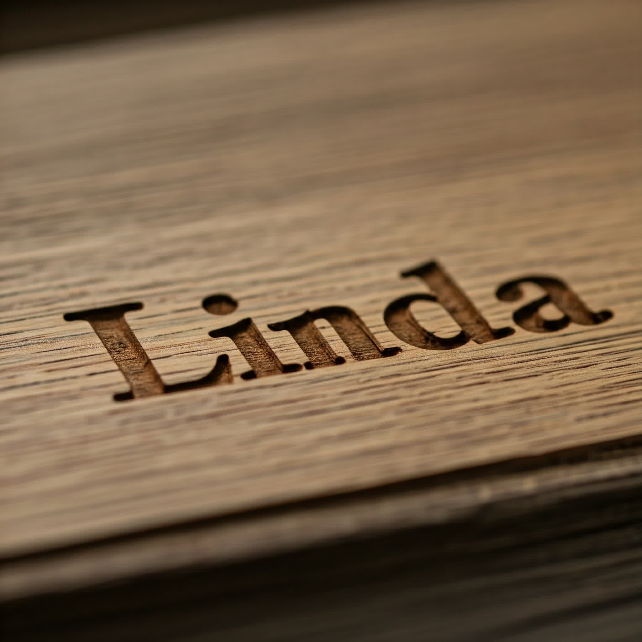 Linda engraved on wood