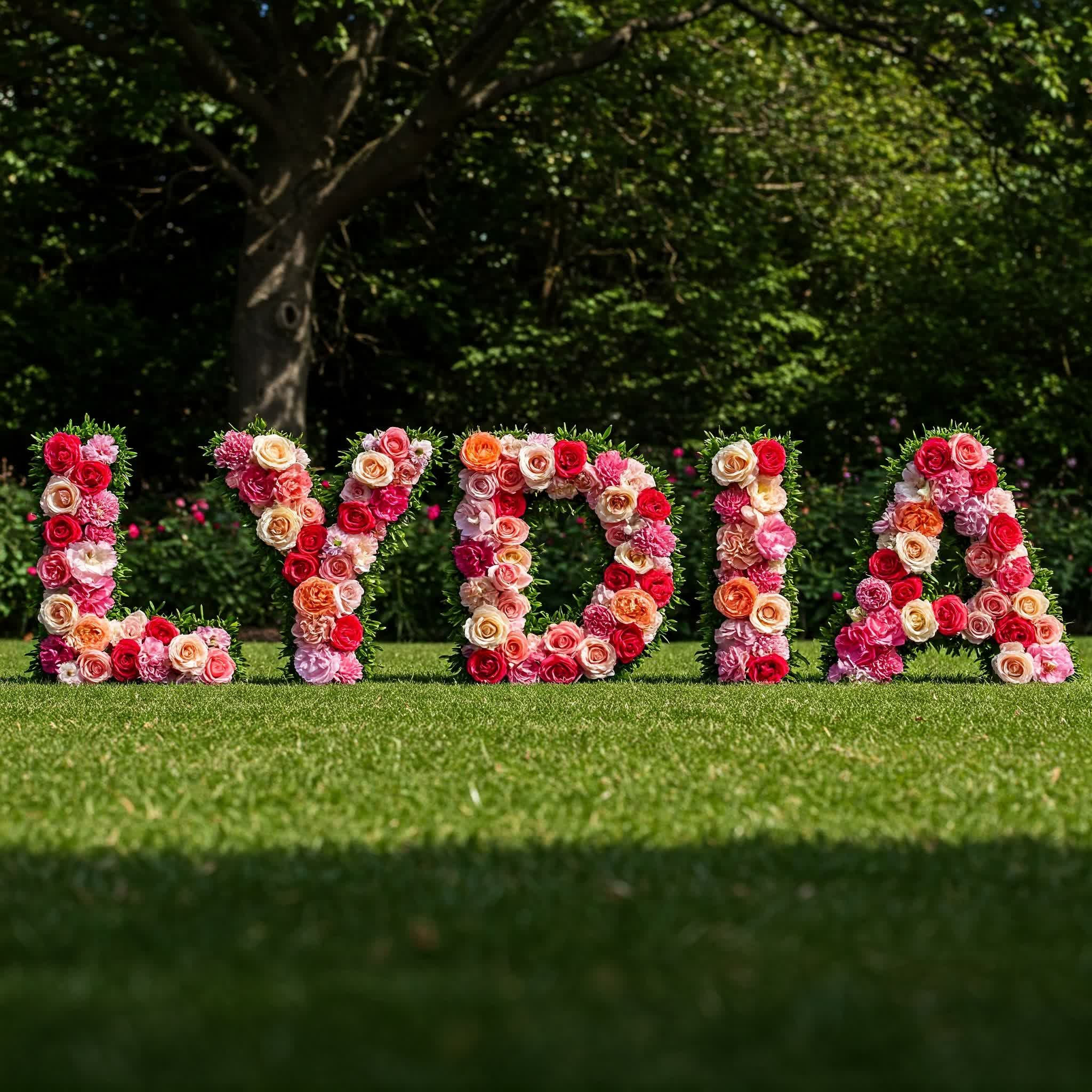 Lydia name written with flowers and roses