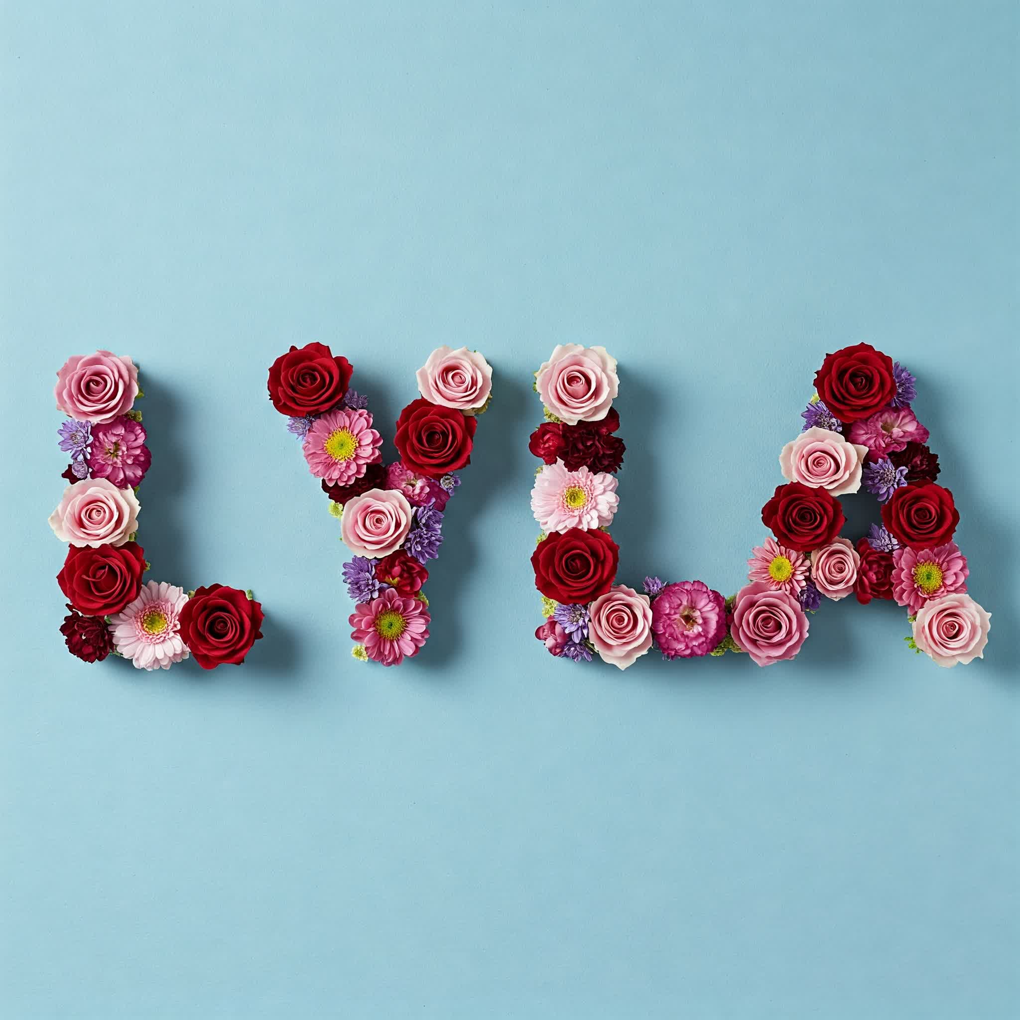 Lyla name written with colorful roses and flowers