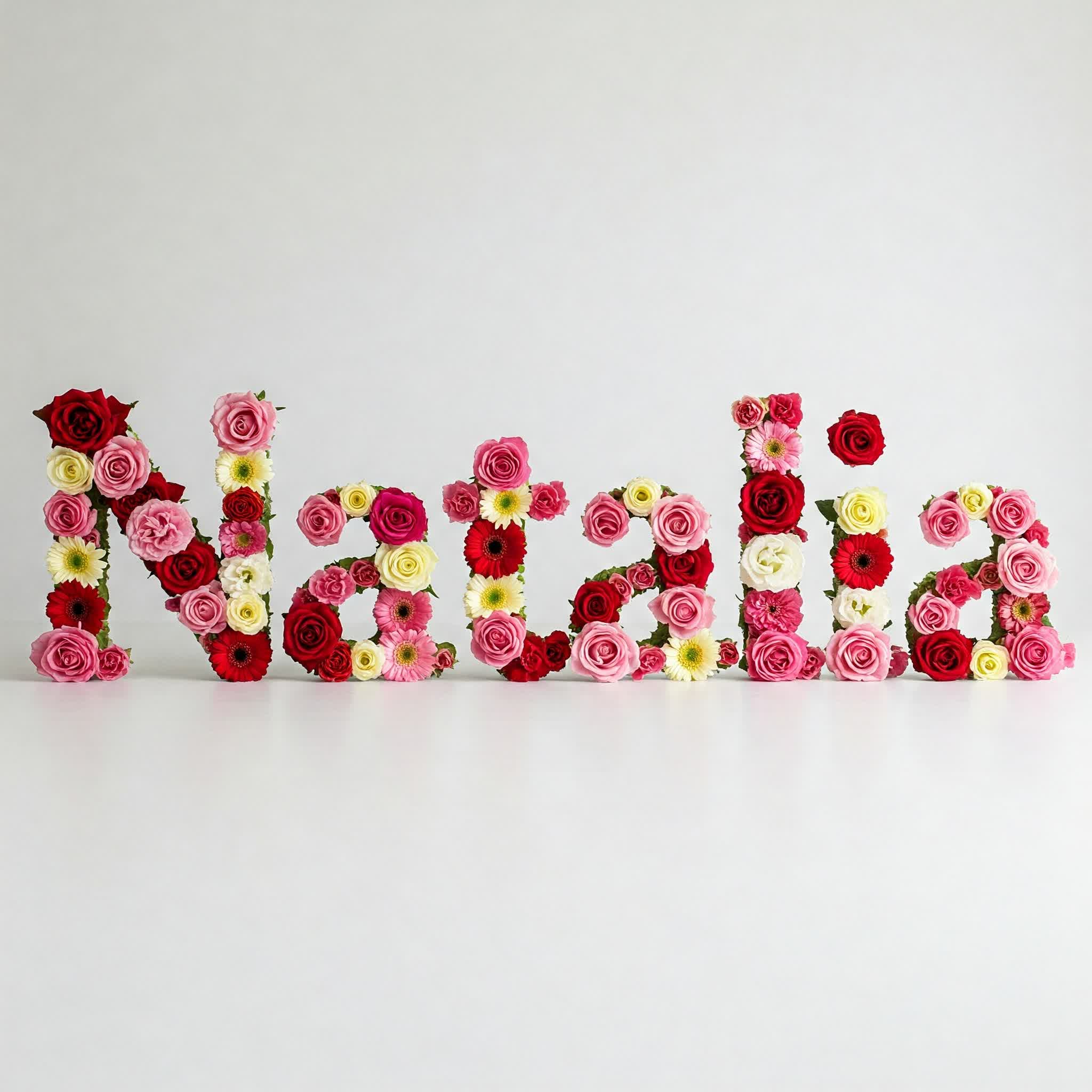 Natalia name is written with colorful roses and flowers