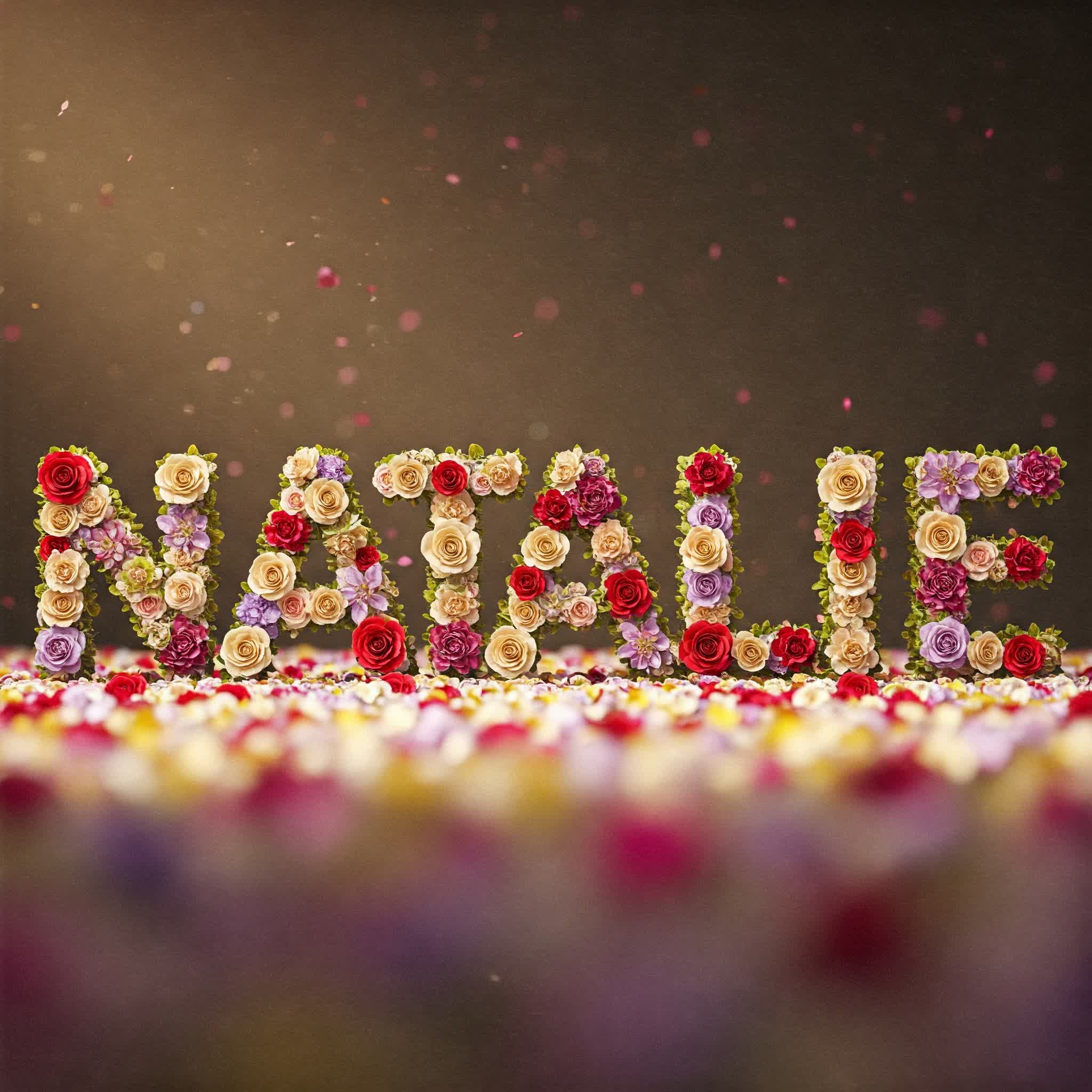 Natalie name composed of flowers and roses