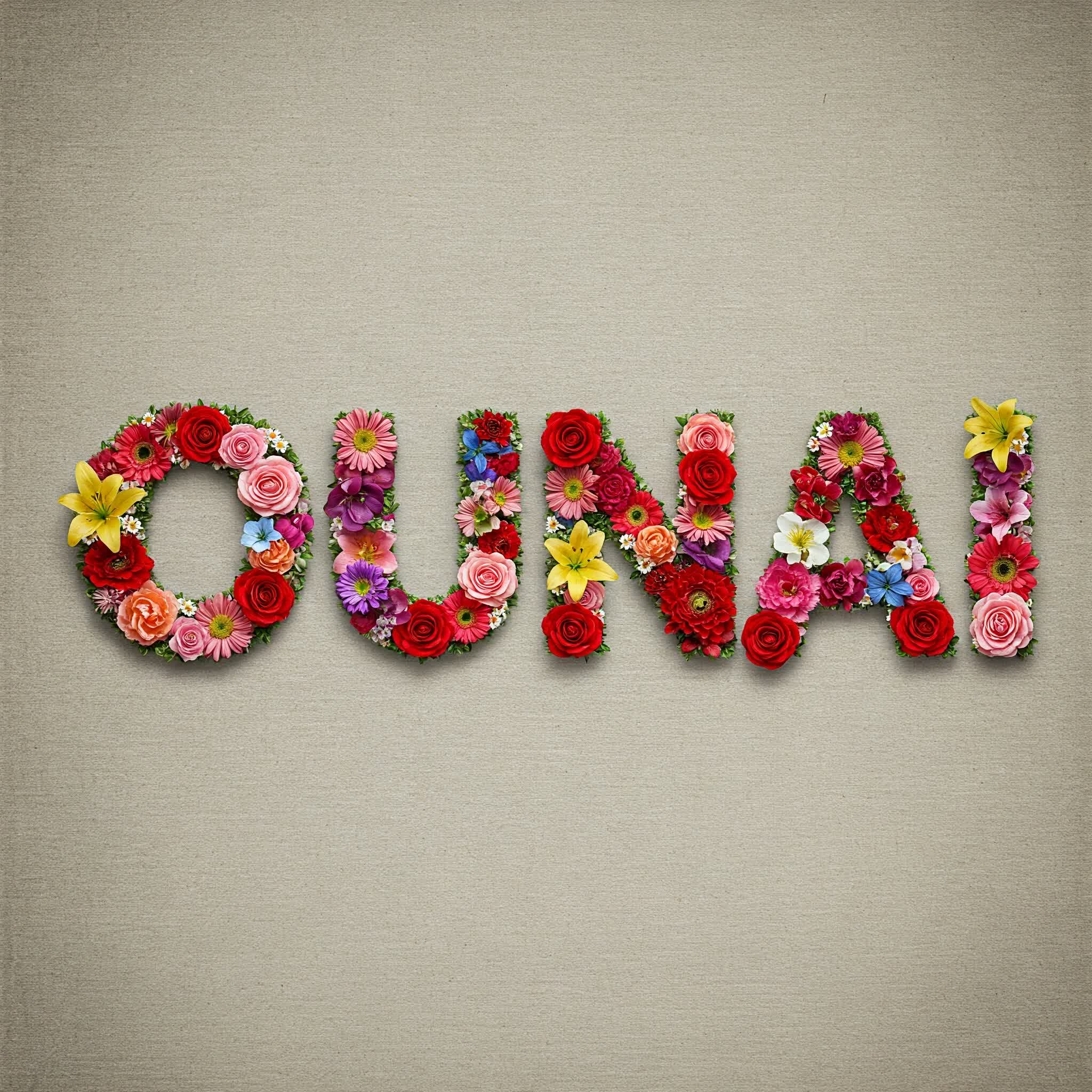 The given name, Ounai, is written with flowers and blooming roses