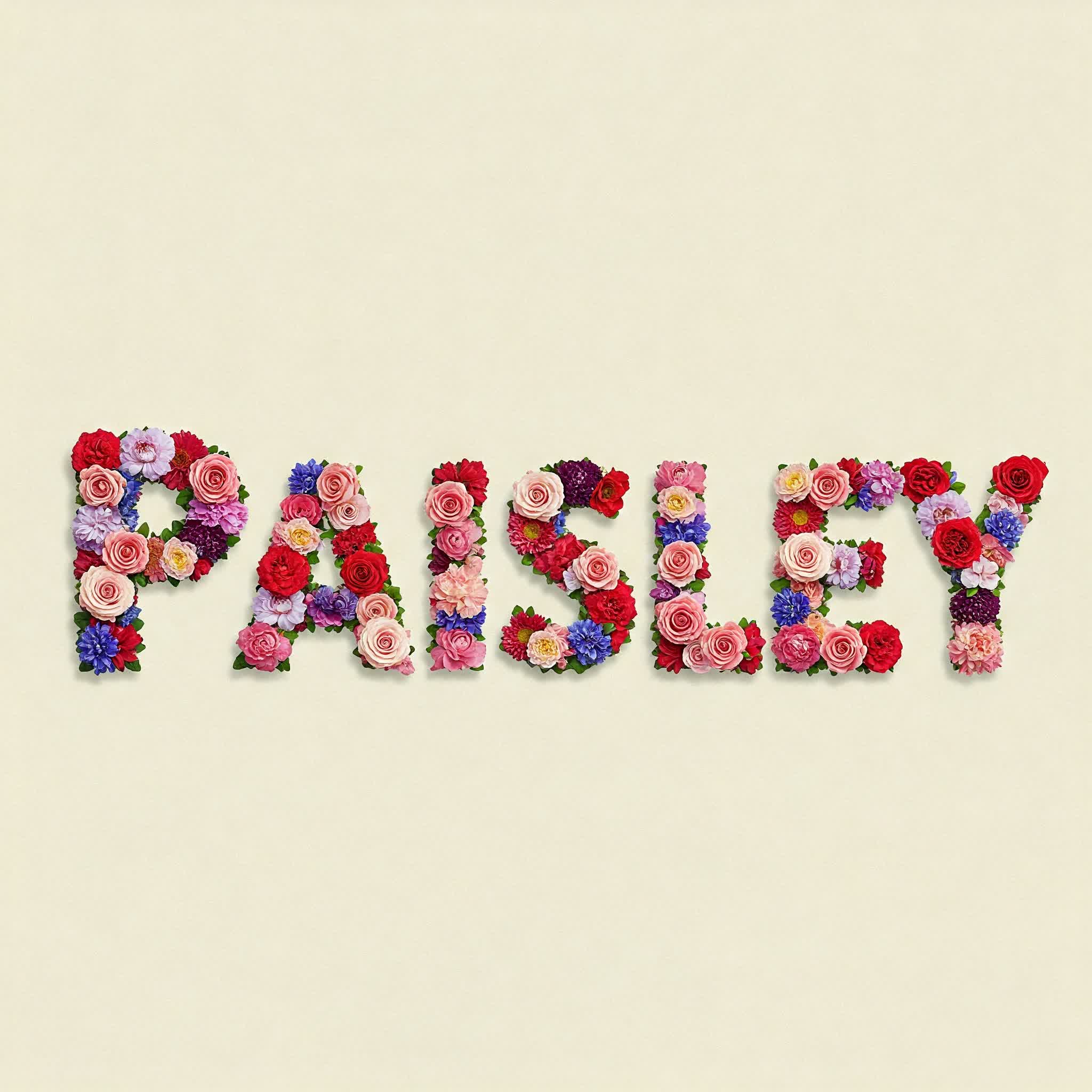 Paisley name composed of flowers and roses