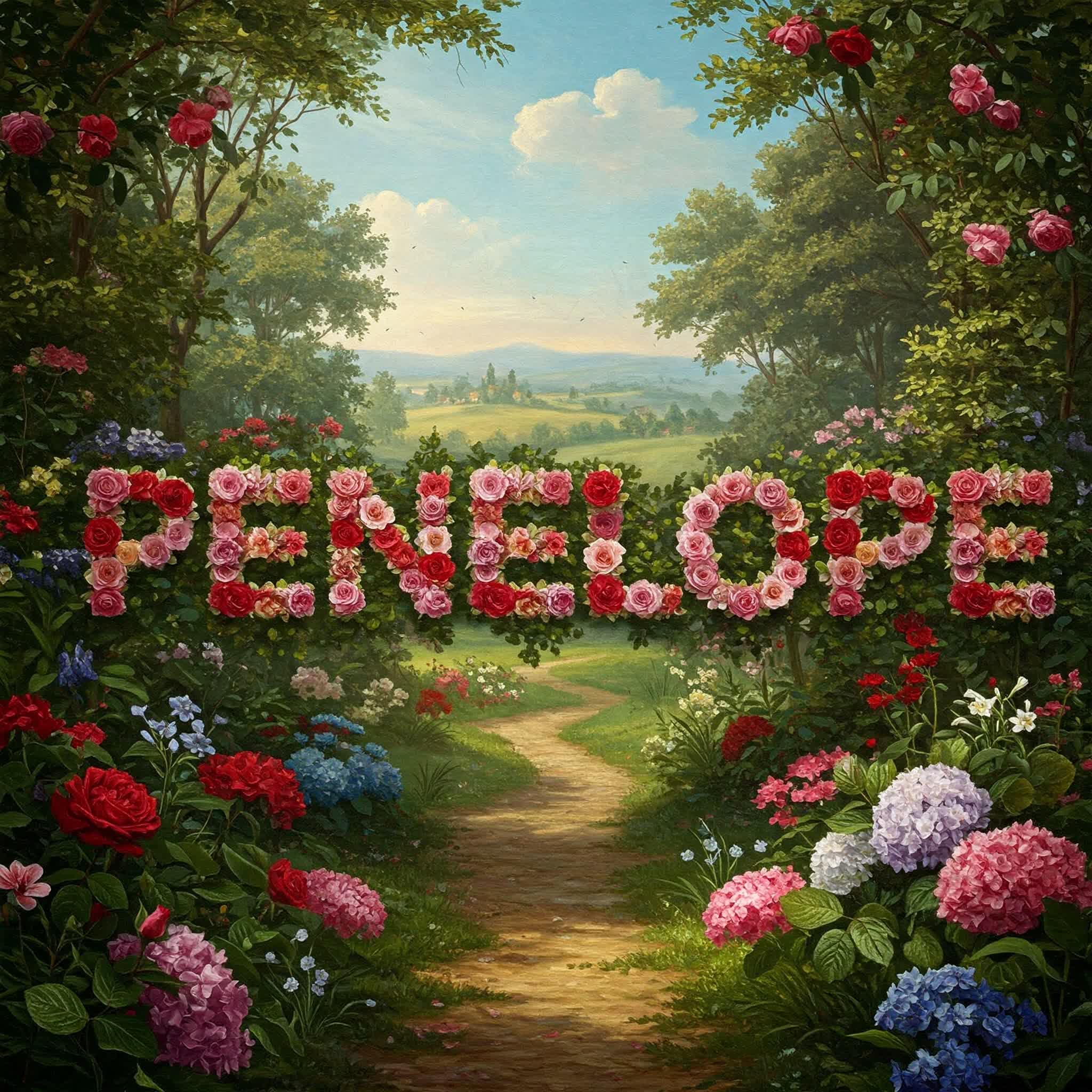 Penelope name is formed with flowers and roses