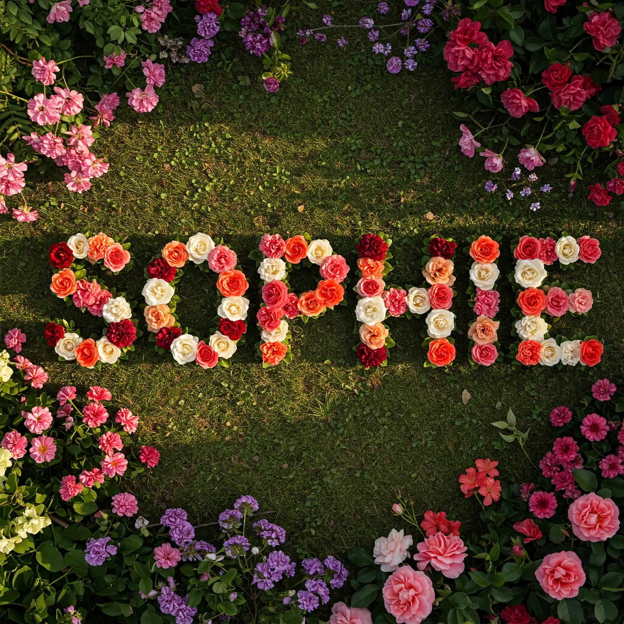 Sophie name composed of flowers and roses