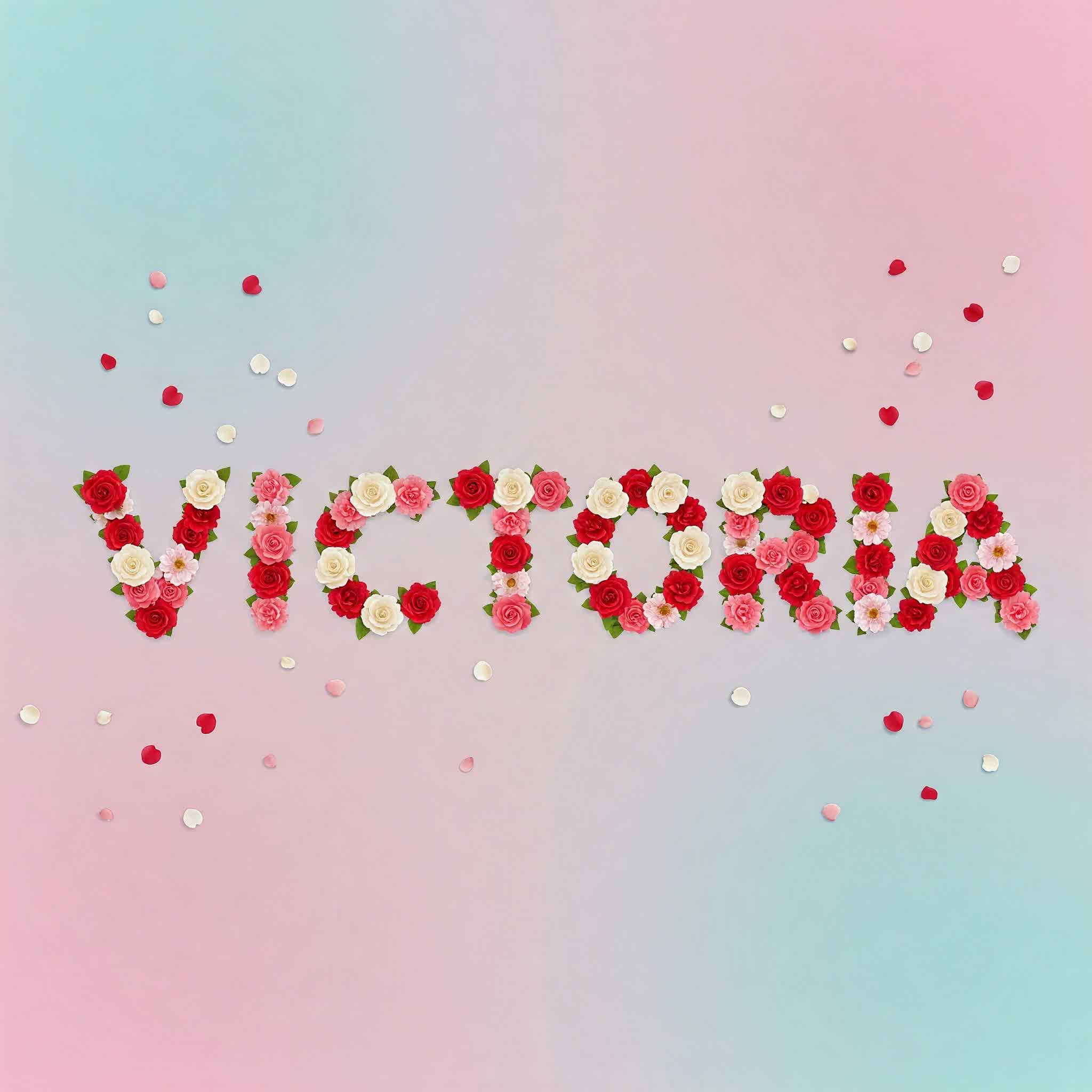 Victoria name is formed using flowers and roses