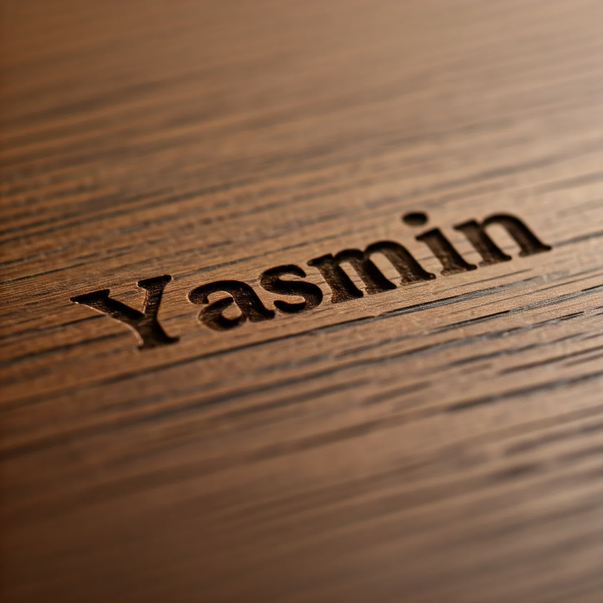 اسم ياسمين بالإنجليزي محفور على الخشب