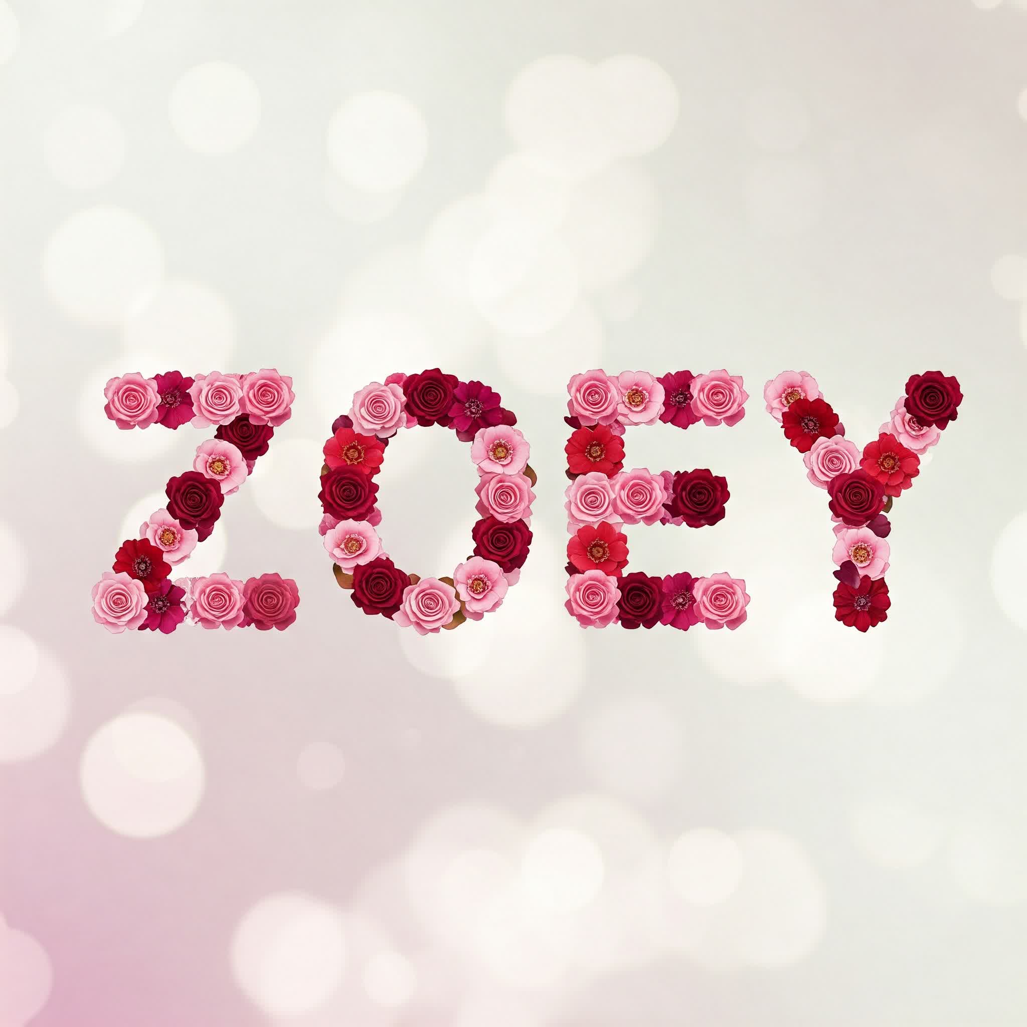 Zoey name composed of flowers and roses
